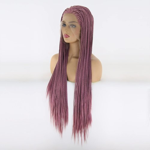 BTWTRY Purple Braided Wig Micro Braided Hair Synthetic Lace Front Wigs for Black Women Heat Resistant Fiber Hair Lavender Box Braids Wig African American Hair (24inch, Purple)