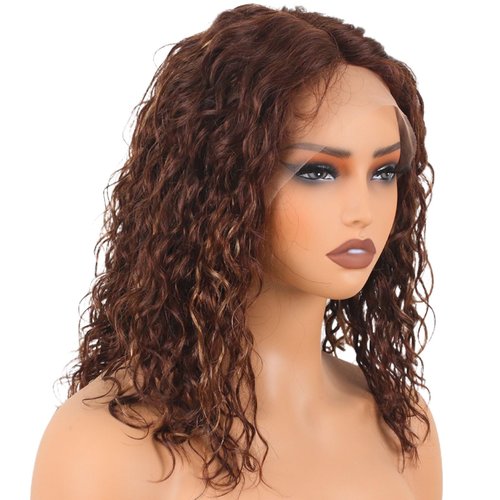 ManeMajesty Ombre Deep Wave Lace Front Wigs Wear and Go Glueless Wigs Human Hair Pre Plucked Pre Cut Wet and Wavy Lace Front Wigs 180% Density T Part Honey Blonde and Brown Mixed Wig(FS4/27,16inch)