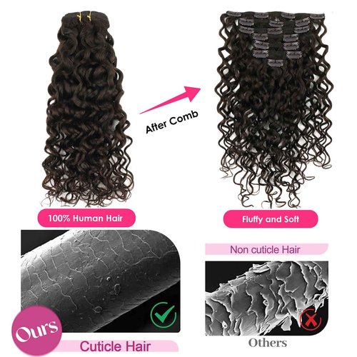 Yuniffe Natural Wavy Hair Extensions Clip ins for Women Dark Brown Natural Wave Curly Clip in Hair Extensions Double Weft 7Pcs 120g Full Head Human Hair Clip in Extensions 20 Inch #2