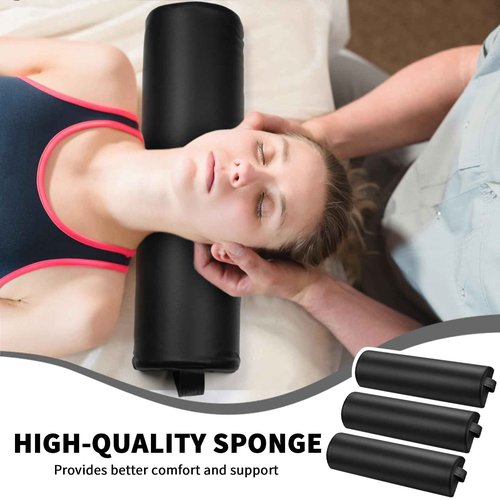 Ripeng 4 Pcs Half Round Massage Table Bolster Pillow Pad Semi-Round Massage Pillow Cushion with Strap Handle Black Durable Professional Bolster Support Pad for Leg, Knee, Neck, Back, Spa