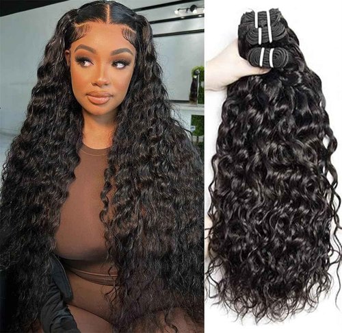 Ladiaryf Water Wave Bundles Human Hair Soft Brazilian Virgin Human Hair 100% Unprocessed Wet and Wavy Curly Bundles Natural Black Color Can Be Dyed Total 300g 16 18 20 Inch
