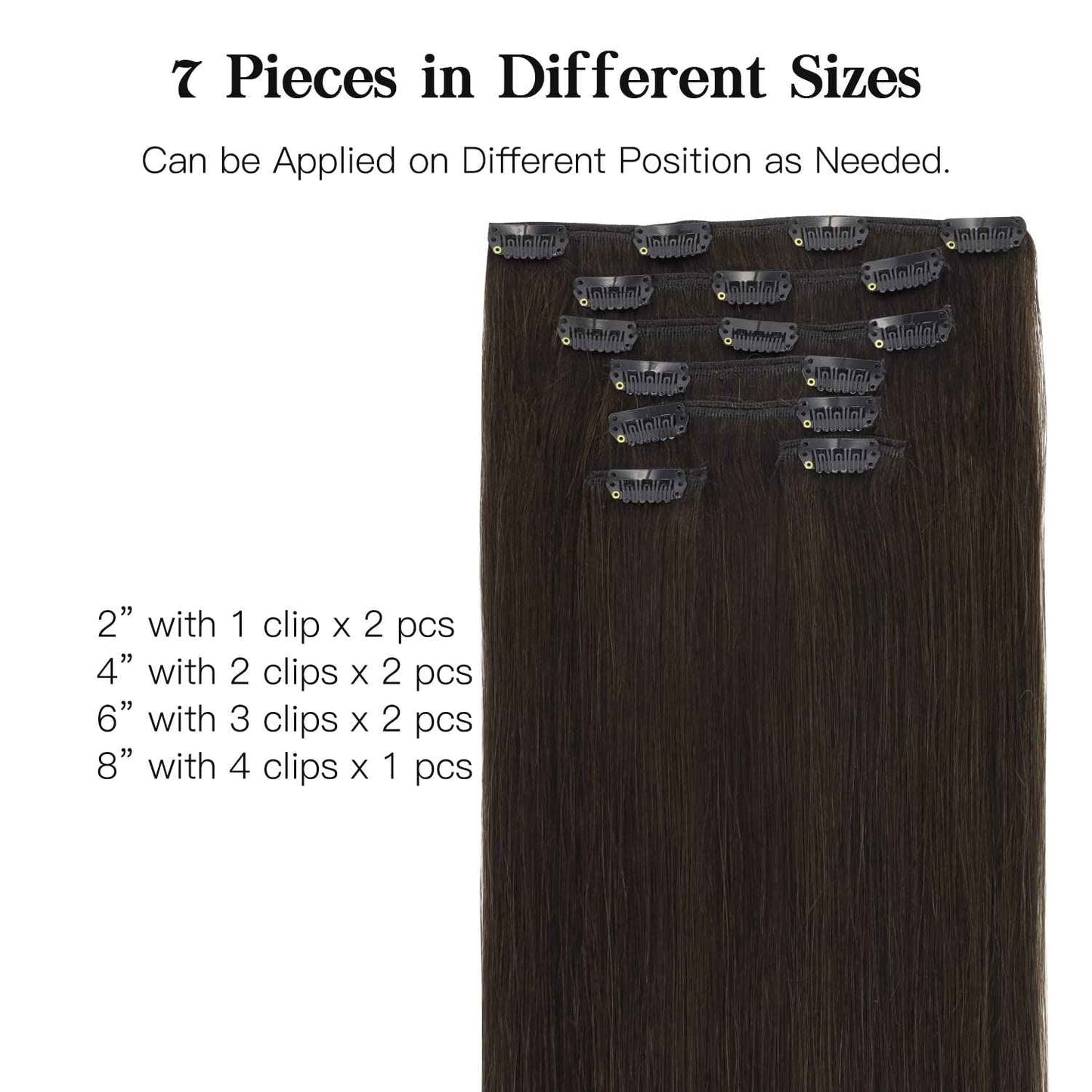 HOTBANANA Human Hair Clip in Hair Extensions, 2 Dark Brown 120g Clip in Hair Extensions Real Human Hair Straight Remy Hair Clip in Hair Extensions 24 Inch 7pcs