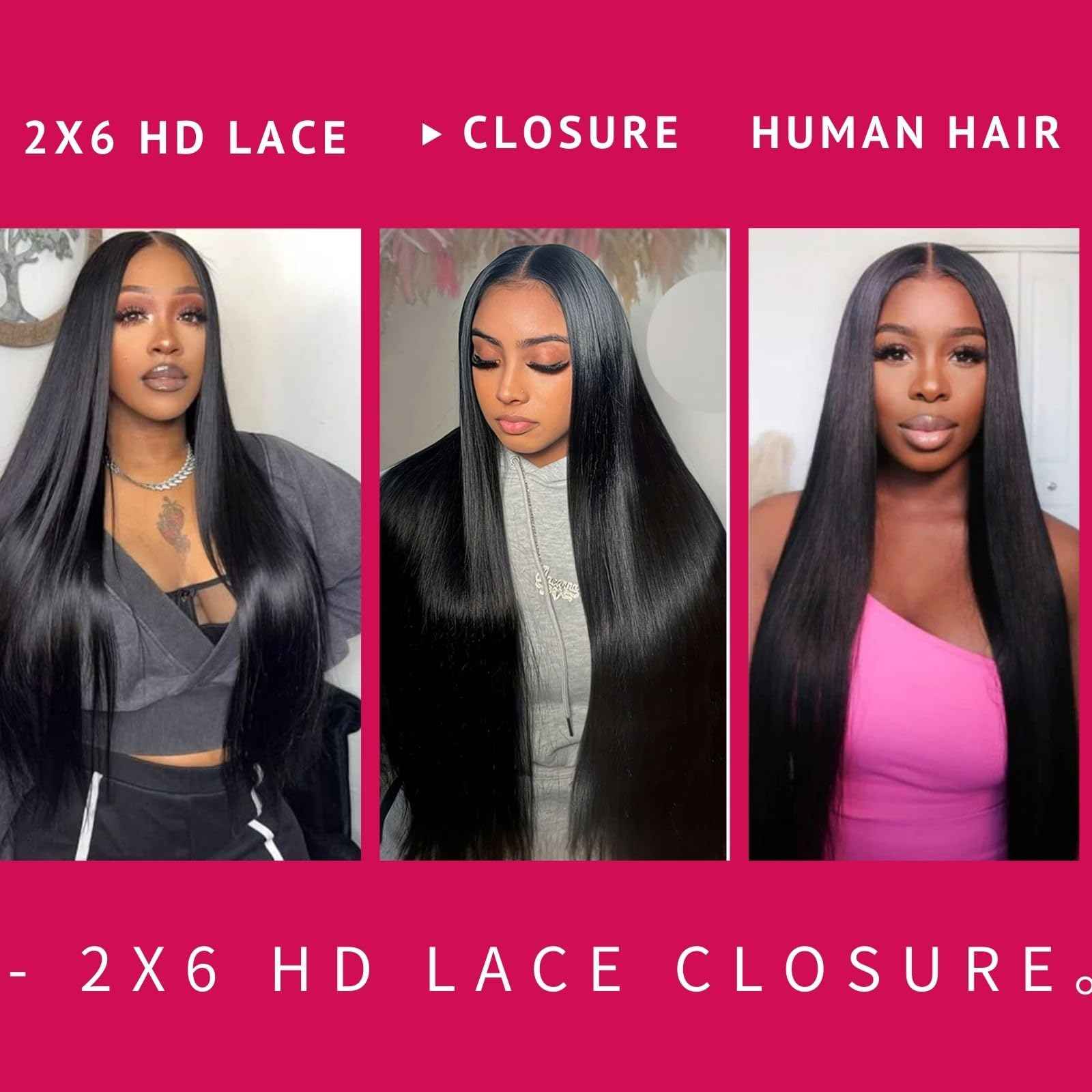 2x6 Closure, Straight Human Hair Hd Lace Closure Invisible Skinlike 2 by 6 Hd Lace Middle part Bleached Knot Pre-Plucked Natural Hairline 18 Inch 2 6 Frontal Hd Closure Natural Black 18inch