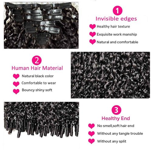 Invisi Edge Clip In Hair Extensions Burmese Curly 3C4A Raw Human Hair 16 Inch 130g 7pcs 16A Injected Seamless PU Clip In Extensions Quick Wear Invisible Skin Clip Ins PU Double Weft Natural Black