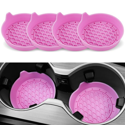SINGARO Car Cup Holder Coaster, Silicone Cup Holder Insert, Universal Non-Slip Cup Holders, Car Accessories Interior for Women and Man 4 Pack Pink