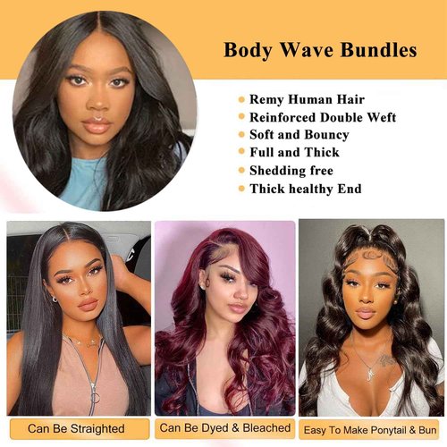 QXRM Body Wave Bundles Human Hair - 12A Brazilian Virgin Human Hair Bundle Double Weft Weave 100G Unprocessed Weave (1b, 18 20 22)