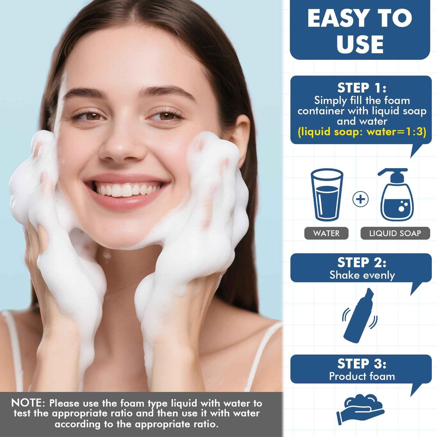 100 Pcs 2 oz Plastic Foam Pump Bottle Refillable 60ml Travel Mousse Foaming Soap Dispenser Mini Eyelash Cleaning Foam Bottle Dispenser for Face Wash Lash Shampoo Skin Care