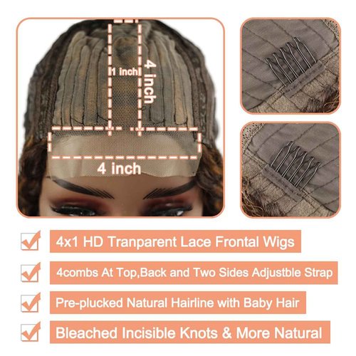 Labamiya Highlight Jerry Curly Human Hair Wig 4x1 T Closure Glueless Wigs Human Hair Pre Plucked Pre Cut Lace Closure Glueless Wigs Elastic Band 200% Density P4/30 Honey Blonde Color