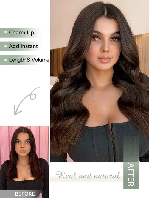 BELLECHO Clip in Hair Extensions Real Human Hair, Silky Straight Real Remy Human Hair Extensions Clip ins, Dark Brown Clip in Extensions for Women, 12inch 85g 7Pcs, 2# Dark Brown