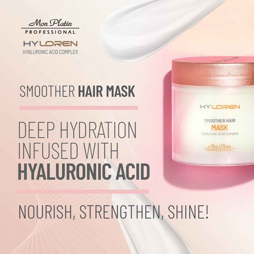 Mon Platin Professional Hair Mask for Damaged Hair & Straightened , 500ml - HYLoren Smoother with Hyaluronic Acid, Deep Conditioning Treatment, Anti-Frizz Conditioner