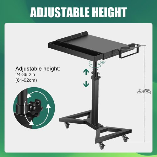 POARMEEY Tattoo Tray on Wheels Salon Rolling Tray Cart with Adjustable Height Angle Metal Tattoo Workstation and Storage for Artist Studio