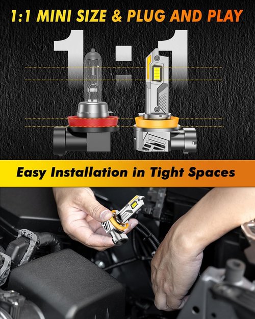 Termitor H11/H8/H9 & 9005/HB3 Light Bulbs Combo, 60,000LM 900% Ultra-Bright, 360° Adjustable Quick Install, Real 1:1 Halogen Size, 6500K Cool White H11 9005 Driving Lights, Plug N Play, Pack of 4