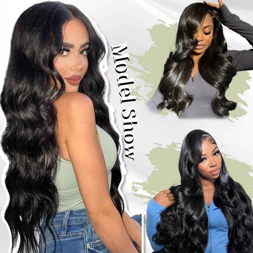 BeCools 22 Inch 13x6 Lace Front Wigs Human Hair 200 Density Tangle-Free Natural Black