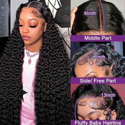Tosiboy Deep Wave Lace Front Wigs Human Hair Pre Plucked 13x6 Deep Curly Wig Human Hair for Black Women 180% Density Wet and Wavy HD Lace Frontal Wigs Human Hair with Natural Hairline 20 Inch