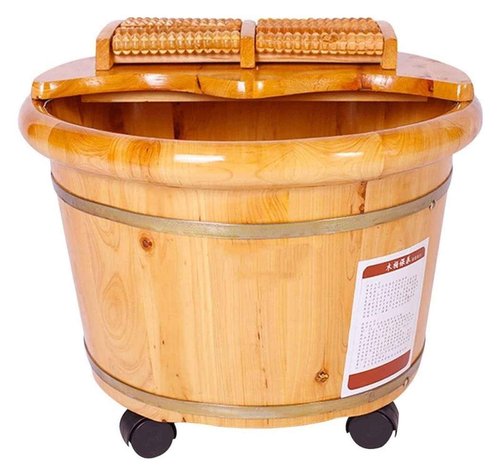 Wooden Foot Bath with Wheels,Wooden Foot Basin with Lid,Wood Foot Bath Bucket,Tina para Pedicure Tub Foot Spa Massage，Household Thicken Foot Soak Tub 泡脚桶…