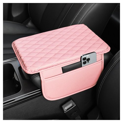 Upgraded Car Center Console Cover,Microfiber Leather Car Armrest Cover Cushion with 2 Storage Bags,Universal Car Armrest Storage Box Car Interior Accessories for Most Cars (Pink)