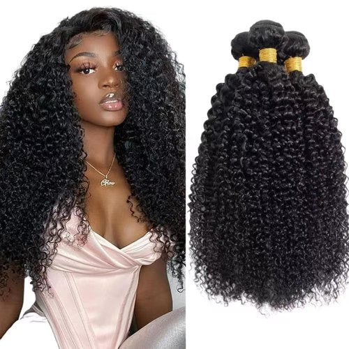 Wahairse Human Hair Bundles 26 28 30 Inch 1B Jerry Curly Natural Color Human Hair Unprocessed Brazilian Virgin 3 Bundles Quick Weave Human Hair Extensions(1B# Jerry Curly,26 28 30)