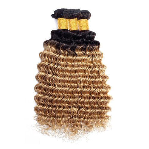 LUMWAV Deep Wave Bundles 20 22 24 Inch 12A Soft And Thick T1B/27 100% Unprocessed Brazilian Remy Curly Human Hair Bundles for Black Women