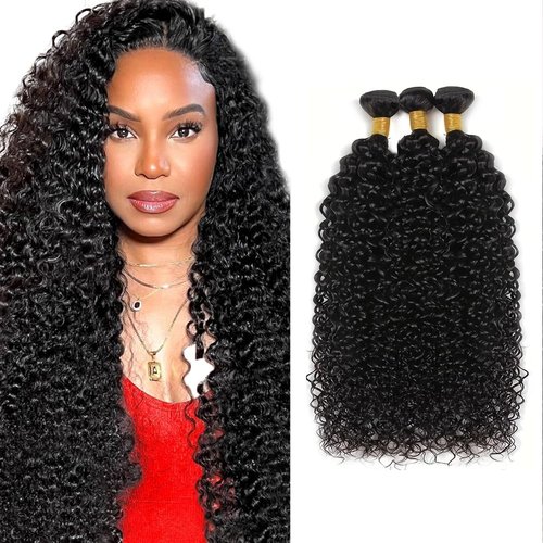 WuvuSnm Brazilian Kinky Curly Human Hair Bundles, 22-26 inch, 3 Bundles, Natural Black, Curly Wave, Sew-In Installation, Perfect for Black Women