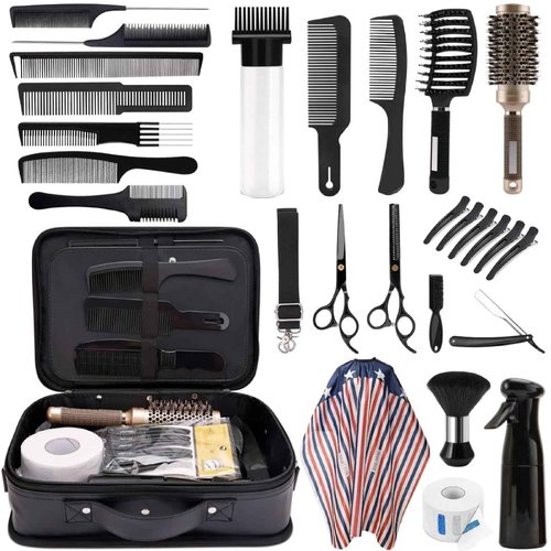 Hair Cutting Scissors Shears Kits, 29 pcs Professional Haircut Scissors Set for Barber, Salon, Home, Complete Hair Cutting Kit Includes Barber Bag, Thinning Scissors, Combs, Barber Cape...