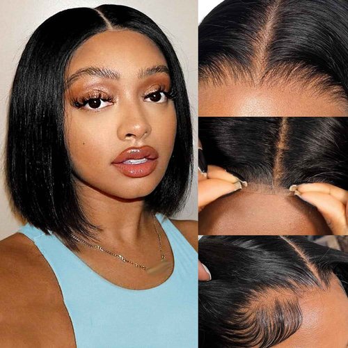 EQ DUOUPA Wear and Go Glueless Wig Bob Wig Human Hair 180% Density HD Lace Closure Human Hair Glueless Wigs for Black Women 5x5 Closure Wigs Pre Plucked 14 Inch