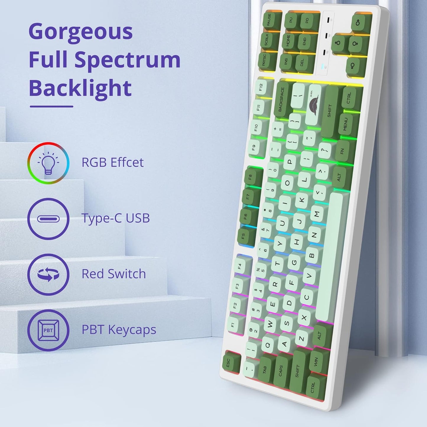 60 Percent Gaming Keyboard Mechanical with Linear Red Switch, 65% Wired Ultra-Compact Mini Keyboard Rainbow with PBT Keycaps for Ps4/Ps5/Xbox(68 MonsterB)