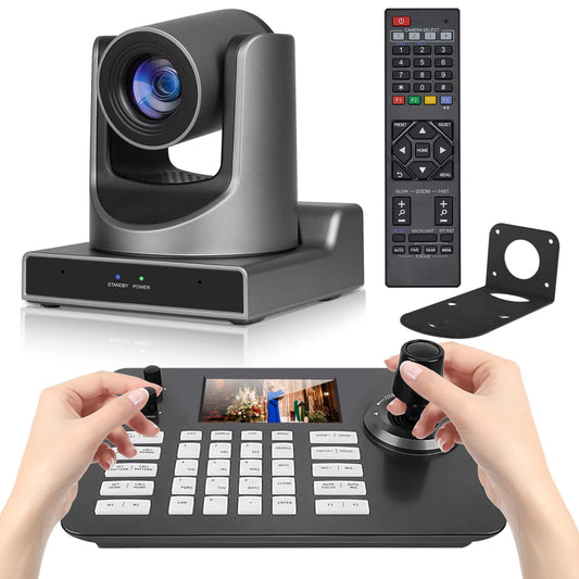 ADKIDO Ptz Camera Bundle, PTZ Controller with 30X Optical Camera with 3G-SDI,USB and 4D Joystick Controller with 5-inch LCD Screen for Live Streaming and Church