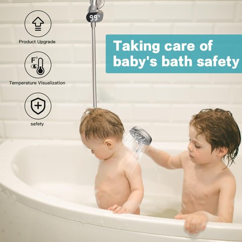 Handheld Showerheads with LED Display Temperature - JDO High Flow Showerhead with 6 Different Shower Modes - High Pressure even at Low Water Pressure - for Pet Bathing and Baby Care