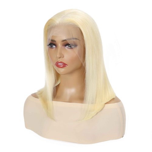613 Blonde Bob Wig 180% Density 13x4 Lace Front Wigs Human Hair HD Transparent Lace Pre-plucked Bleached Knots Lace Front Wig With Baby Hair Straight Lace Front Wigs (12inch, #613 platinum blonde)