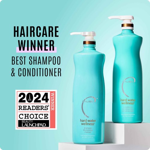 Malibu C Hard Water Wellness Shampoo and Conditioner Duo - Hydrating Hair Care for Shine & Manageability - Protects from Waterborne Elements That Cause Dry, Damaged Hair (33.8oz)