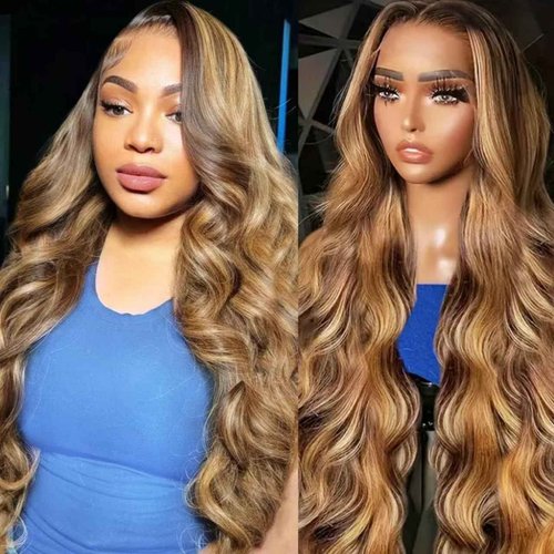 Linrkeyy Ombre Lace Front Wig Human Hair 13X6 Honey Blonde Wigs Human Hair 180% Density HD Lace Frontal Wig Body Wave 4/27 Highlight Glueless Wigs Human Hair Pre Plucked whth Baby Hair 24Inch