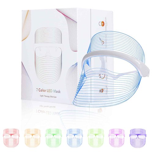 L E D Face Mask Light Therapy, 7 Colors L E D Light Therapy Mask, Red & Blue Light Therapy for Face, Light Mask for Skin Care, Portable Rechargeable