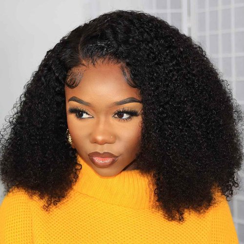 Domiso 13x6 Lace Front Wigs Human Hair Afro Wig 200% Density Afro Kinky Curly Transparent Lace Frontal Wigs for Women Glueless Wigs Human Hair Knots Bleached Pre Plucked with Baby Hair 16 Inch
