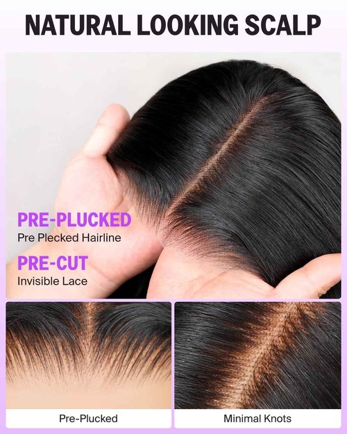 Megalook hair Wear and Go Glueless Wigs Human Hair Pre Plucked Pre Cut 6x6 HD Lace Closure Wigs Human Hair Body Wave Lace Front Wig Pre Bleached Knots Glueless Wig 20 Inch