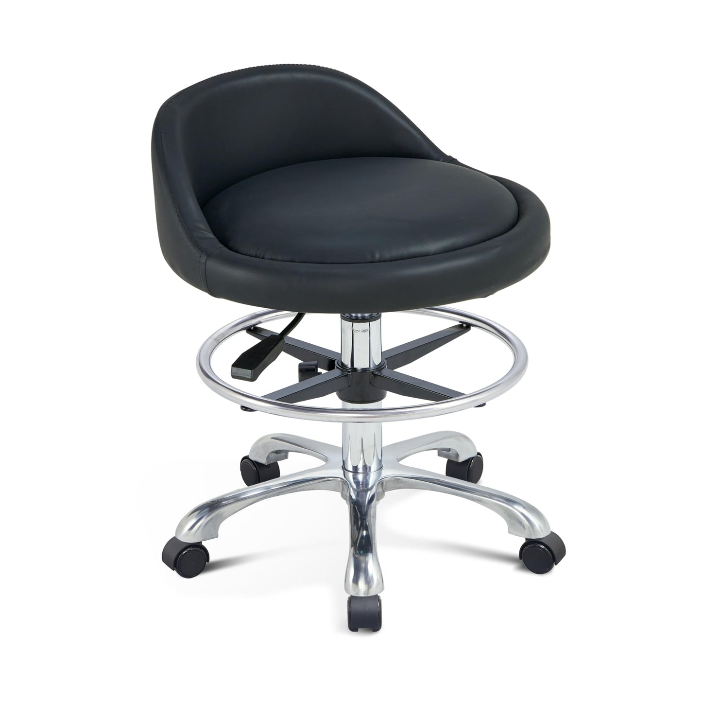 HNKastela Rolling Shop Stool with Back Support - Height Adjustable Stool with Wheels Heavy Duty for Salon Spa Tattoo Esthetician Kitchen