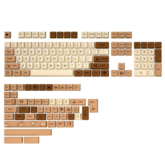 YUNZII Coffee Cat Dye Sub PBT Keycaps,152 Full Keys Dye Sublimation Custom Keycap Set with Key Puller for Cherry Gateron MX Switches Mechanical Gaming Keyboard (Cherry Profile, Coffee Cat)