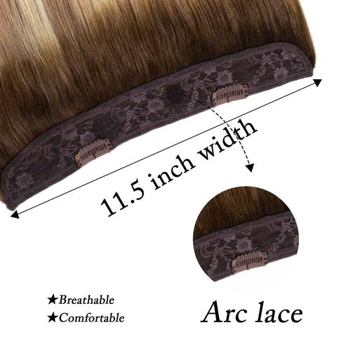 Ugrace Hair Wire Hair Extensions Real Human Hair Balayage Light Brown to Ash Brown and Bleach Blonde 20 inch 100g Transparent Invisible Fish Line Straight Clip in Human Hair Extensions for Women