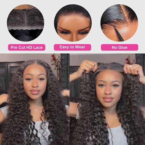 Glueless Wigs Human Hair Pre Plucked Pre Cut 13x4 Deep Wave Lace Front Wigs Human Hair Upgraded Glueless Wig Ready To Wear Curly HD Lace Front Wigs For Black Women Wear And Go (20 Inch)