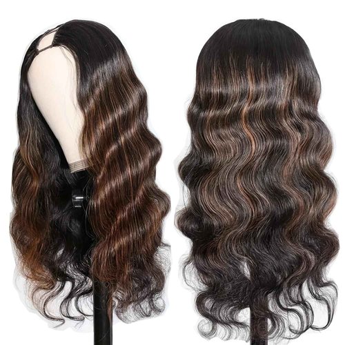 draconenee V Part Wig Human Hair Body Wave 1B/30 Highlight Ombre Wigs for Black Women Wear and Go Glueless Human Hair Wig Upgrade U Part Wigs No Sew in No Glue Beginner Friendly 180% Density 20 inch