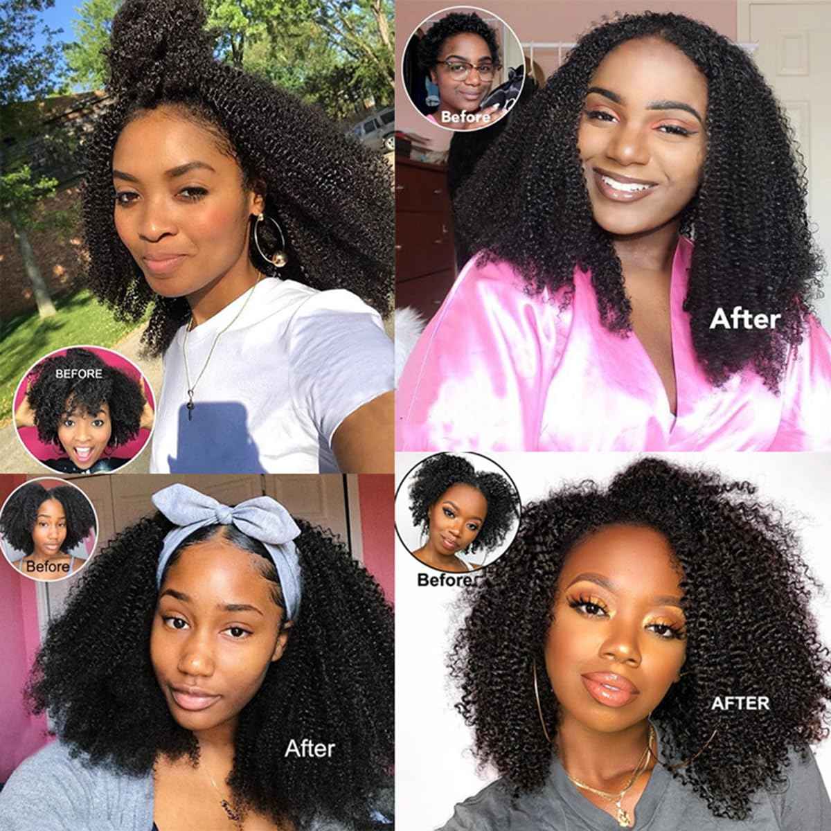 PangDongLai Afro Kinky Curly Human Hair Clip In Extensions for Black Women 4B 4C Brazilian Afro Curly Virgin Human Hair Extensions 8pcs 18 Clips 8-20inch Natural Black Color for Daily Use (20inch)
