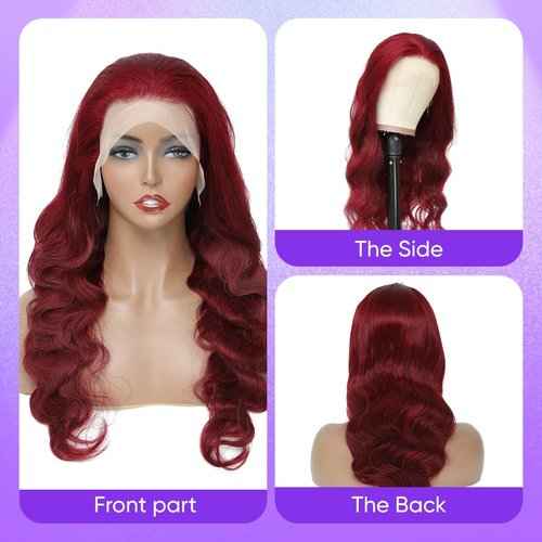 Burgundy Lace Front Wigs Human Hair,13x6 HD Body Wave 99j Burgundy Lace frontal wigs human hair Pre Plucked with Baby Hair, 180% Density Colored Glueless wine red wig human hair for women 22inch