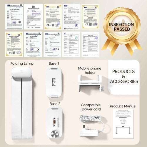 AOXDWGE AORAEM 34" Foldable Half Moon LED Nail Lamp, 456LEDs 3350LM Half Moon Light for Nails with Phone Holder, 3 Color Modes 3000K-6000K Professional Manicure Lamp for Nail Tech Salon