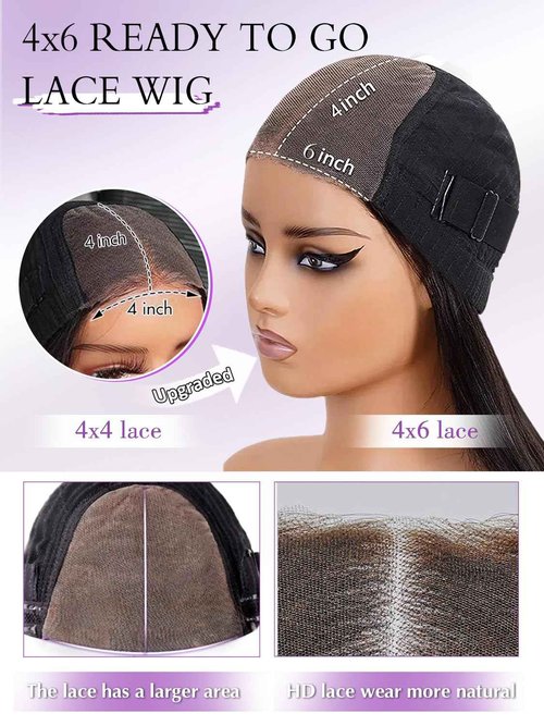 Xinjiju Bob Glueless Wigs Human Hair Pre Plucked Pre Cut 6x4 HD Lace Front Wigs Wear and Go Short Straight Bob Wigs for Black Women 150% Density Natural Black for Daily Use 14 Inch