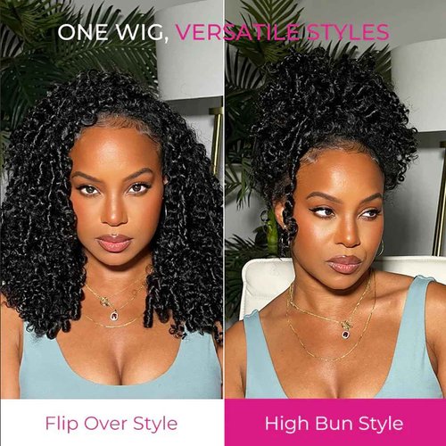 Sogram Half Wig Human Hair 3 In 1 Special Curly Half Wigs for Black Women 200% Density Wear and Go Glueless Wig Drawstring Ponytail Seamless Flip Over No Lace Headband Wig Beginner Friendly 20 Inch