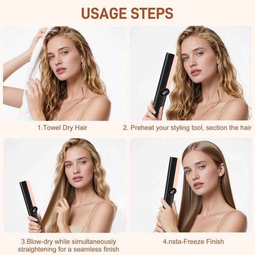 Prostyle 2-in-1 Hot Air Straightening Brush - Fast Wet-to-Dry Styler, 320°F Adjustable LCD + Auto Off & Ionic Protection for Smooth Frizz-Free Hair (Matte Black)