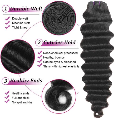 Pinjuoo Loose Deep Wave 3 Bundles with 4x4 HD Lace Closure 16 18 20+14 Inch 100% Unprocessed Remy Brazilian Hair Wet and Wavy Bundles with Closure Human Hair Natural Black Color for Women