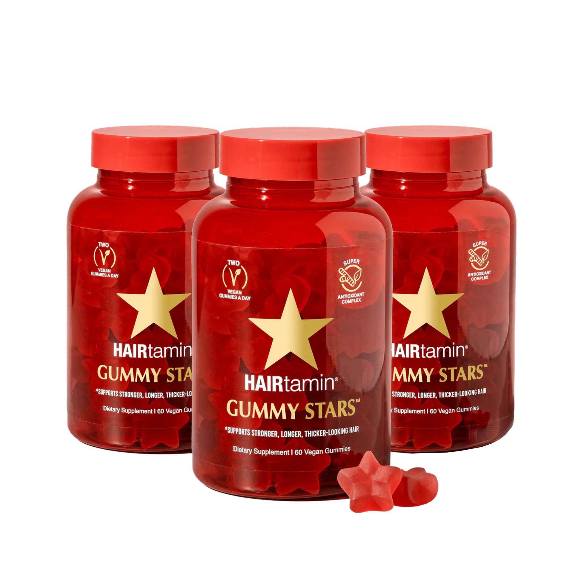 HAIRtamin Vegan Gummy Stars Hair Vitamins | Non-GMO | Natural Biotin Hair Vitamin Gummies to Maintain Healthy Hair Skin & Nails | Multivitamin Supplement to Help Maintain Healthy Looking Hair (3-Pack)