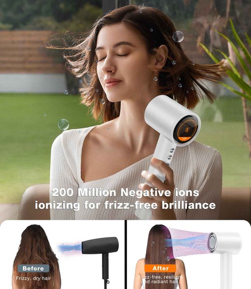 TORRAS Stream High Speed Hair Dryer, Arctic White, 1600W, Hair Care Mode, 200 Millions Ionic Technology, 3 Speeds & 3 Heat Levels, with Concentrator & Diffuser
