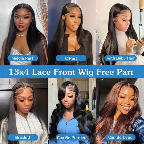 Atohallan 13x4 Straight Lace Front Wigs Human Hair 24 Inch Pre Plucked Human Hair Wig Glueless 180% Density HD Transparent Lace Frontal Wigs Human Hair for Black Women Natural Color(24 Inch)