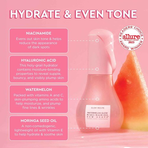 Glow Recipe Watermelon Glow Icons Skin Care Gift Set - Niacinamide Dew Drops Face Serum (40ml) + PHA + BHA Pore Minimizing Toner with Hyaluronic Acid (150ml) + Pink Juice Facial Moisturizer (25ml)